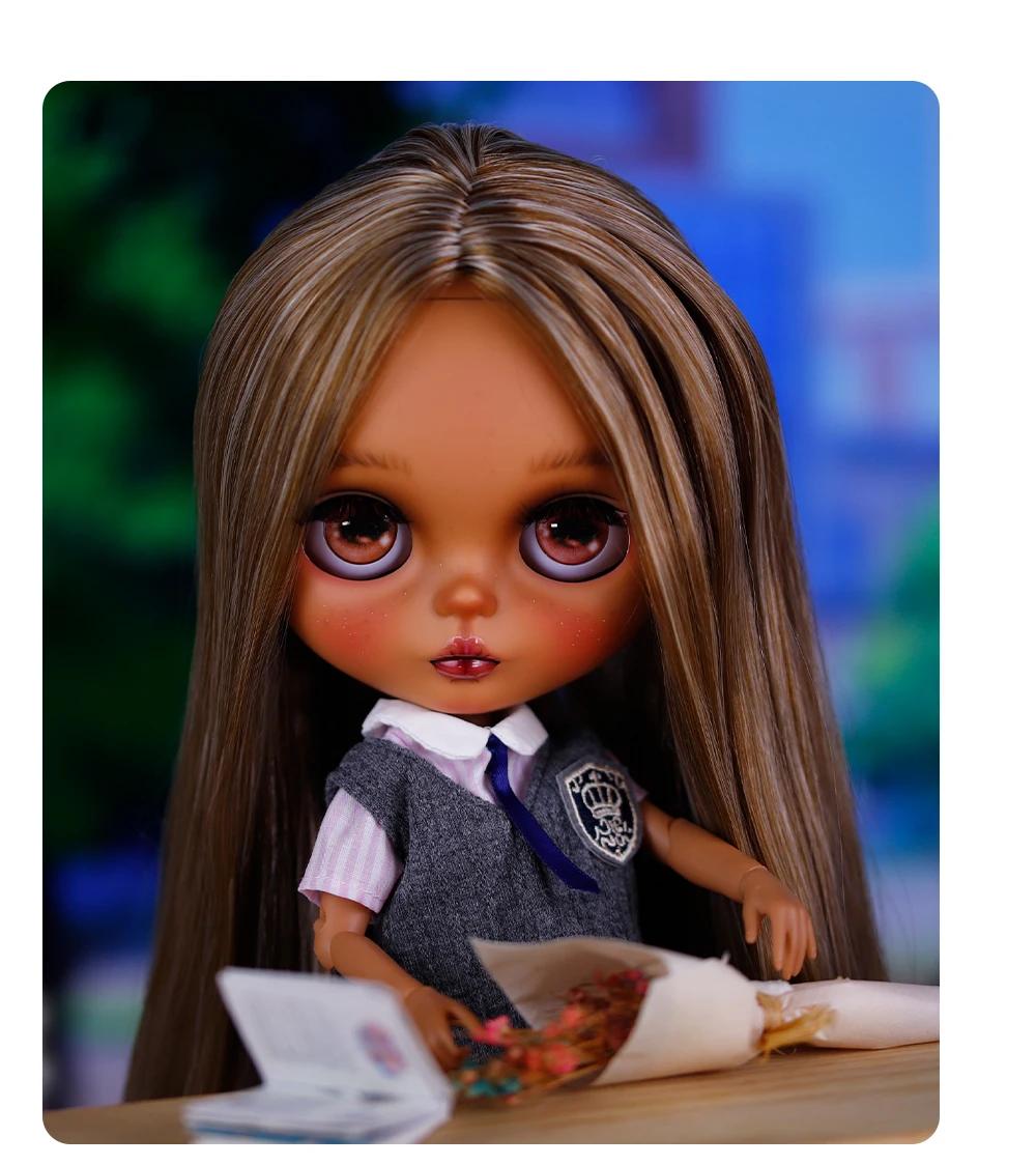 Anjelica – Premium Custom Neo Blythe Doll with Multi-Color Hair, Dark Skin & Matte Cute Face 16