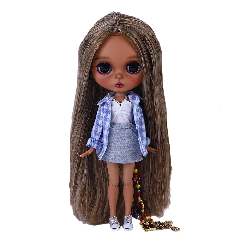 Anjelica – Premium Custom Neo Blythe Doll with Multi-Color Hair, Dark Skin & Matte Cute Face Cute face Dark skin Matte face Multi-color hair