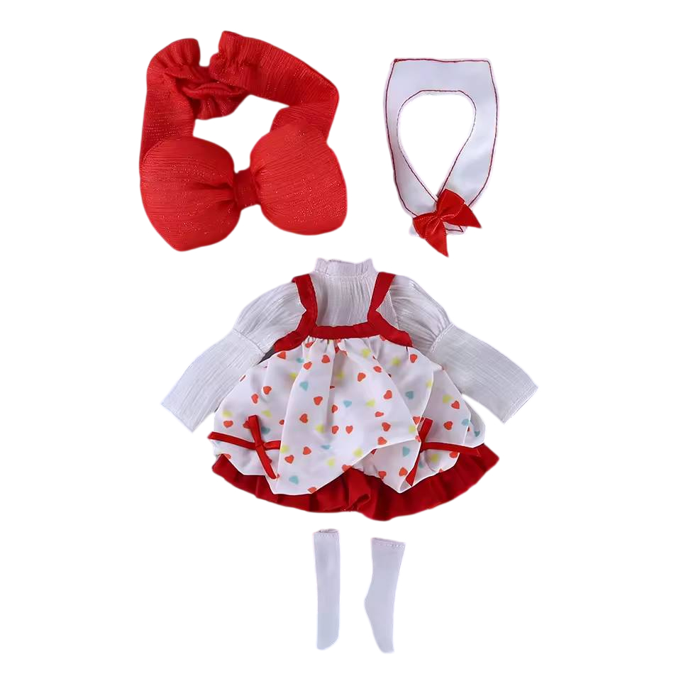 Neo Blythe Doll Heart Print Layered Dress & Red Bow Outfit Blythe doll clothes