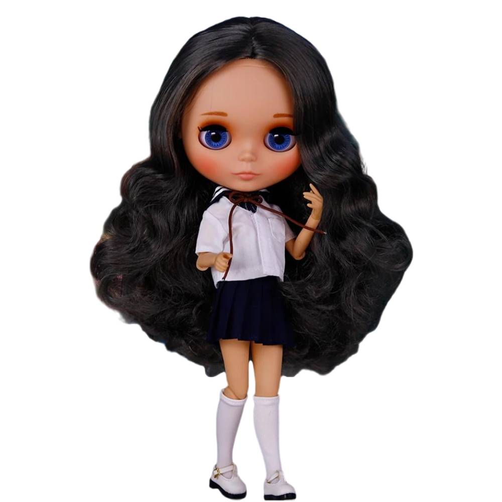 Samara – Premium Custom Neo Blythe Bambola con capelli neri, pelle abbronzata e viso carino opaco Capelli neri Viso carino Viso opaco Pelle abbronzata