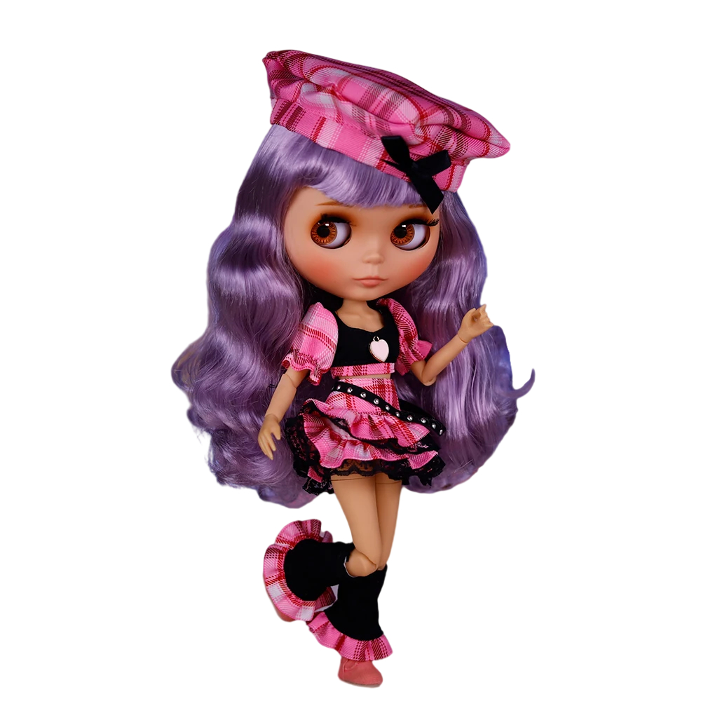 Sydney – Premium Custom Neo Blythe Bambola con capelli viola, pelle abbronzata e viso carino opaco Viso carino Viso opaco Capelli viola Pelle abbronzata