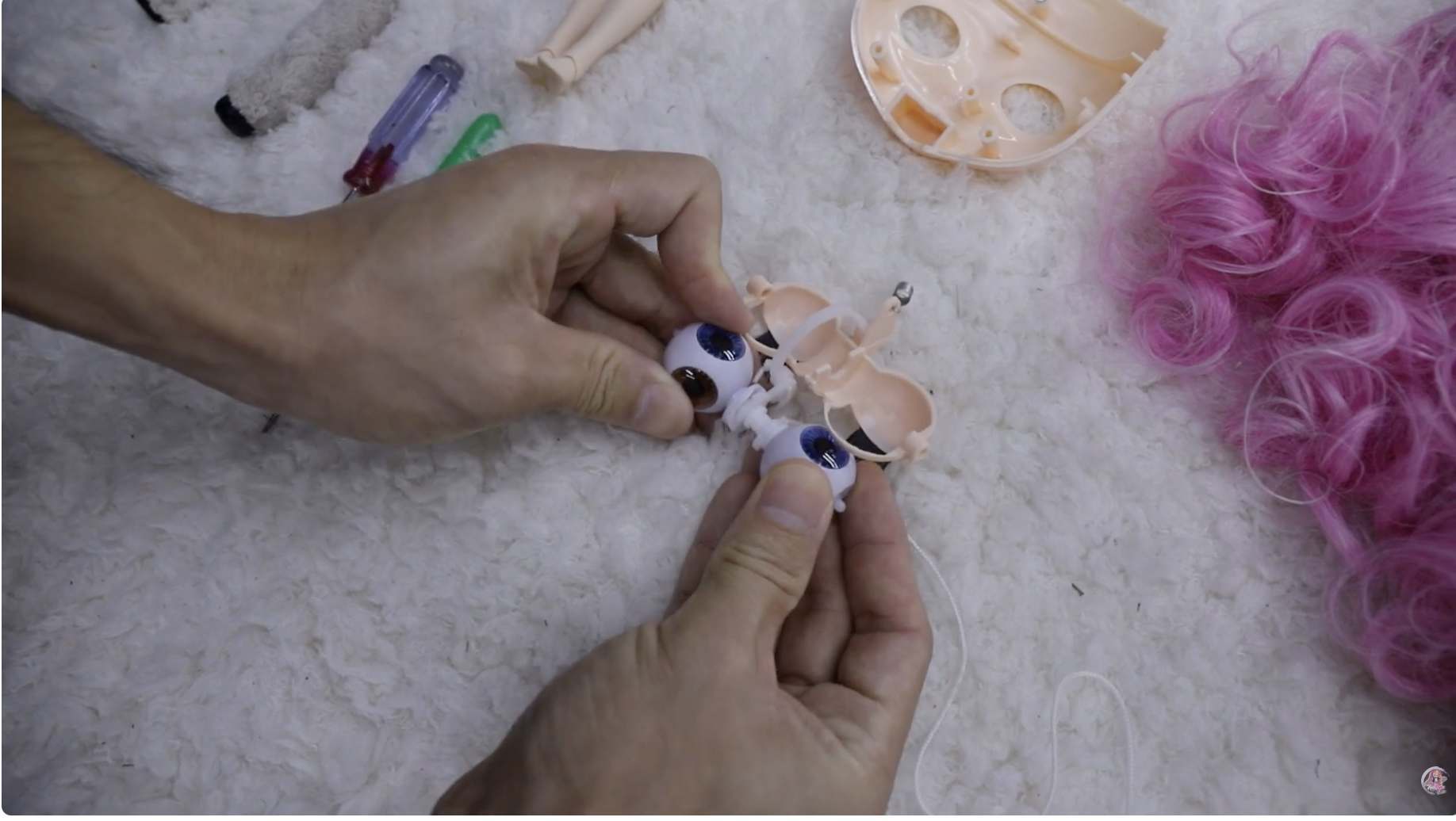 VIP CLUB ๐ 4 Blythe doll eye units, eyelashes and pull-cords ready to assemble
