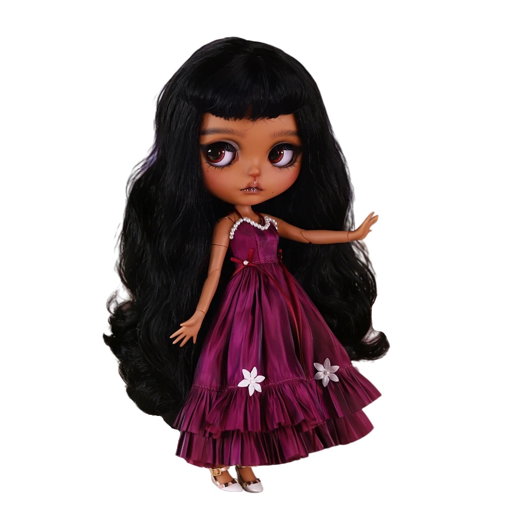 Destiny – Premium Custom Neo Blythe Doll with Black Hair, Dark Skin & Matte Cute Face