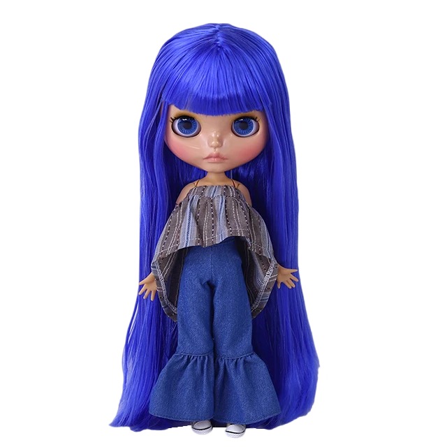 Kathleen – Premium Custom Neo Blythe Doll with Blue Hair, Tan Skin & Shiny Cute Face
