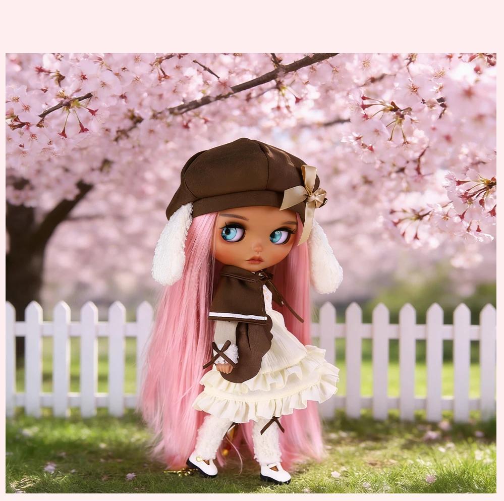 Elsie – Premium Custom Neo Blythe Doll with Pink Hair, Tan Skin & Matte Cute Face 5