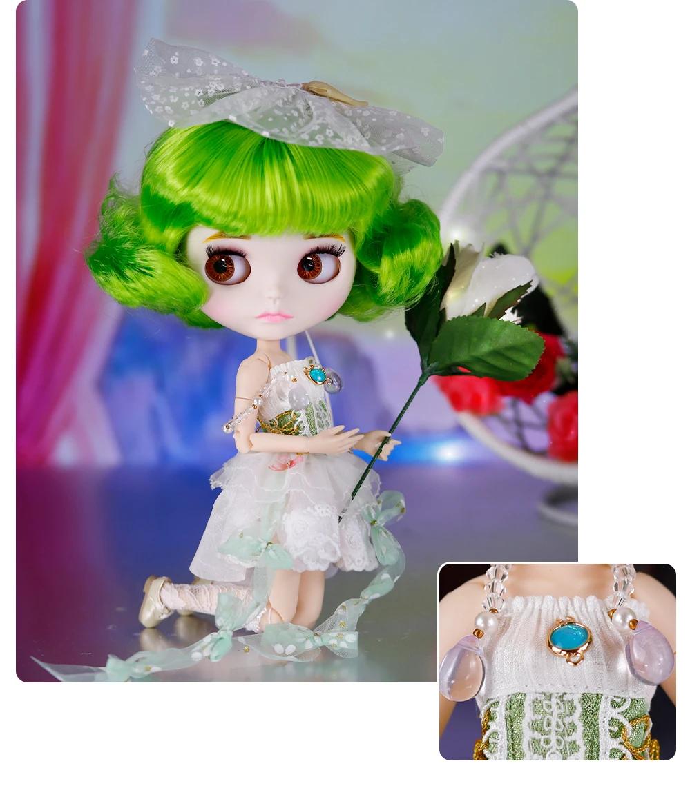 Neo Blythe Doll with Green Hair, White Skin, Matte Cute Face & Custom Jointed Body 2 Neo Blythe Doll with Green Hair, White Skin, Matte Cute Face & Custom Jointed Body 2