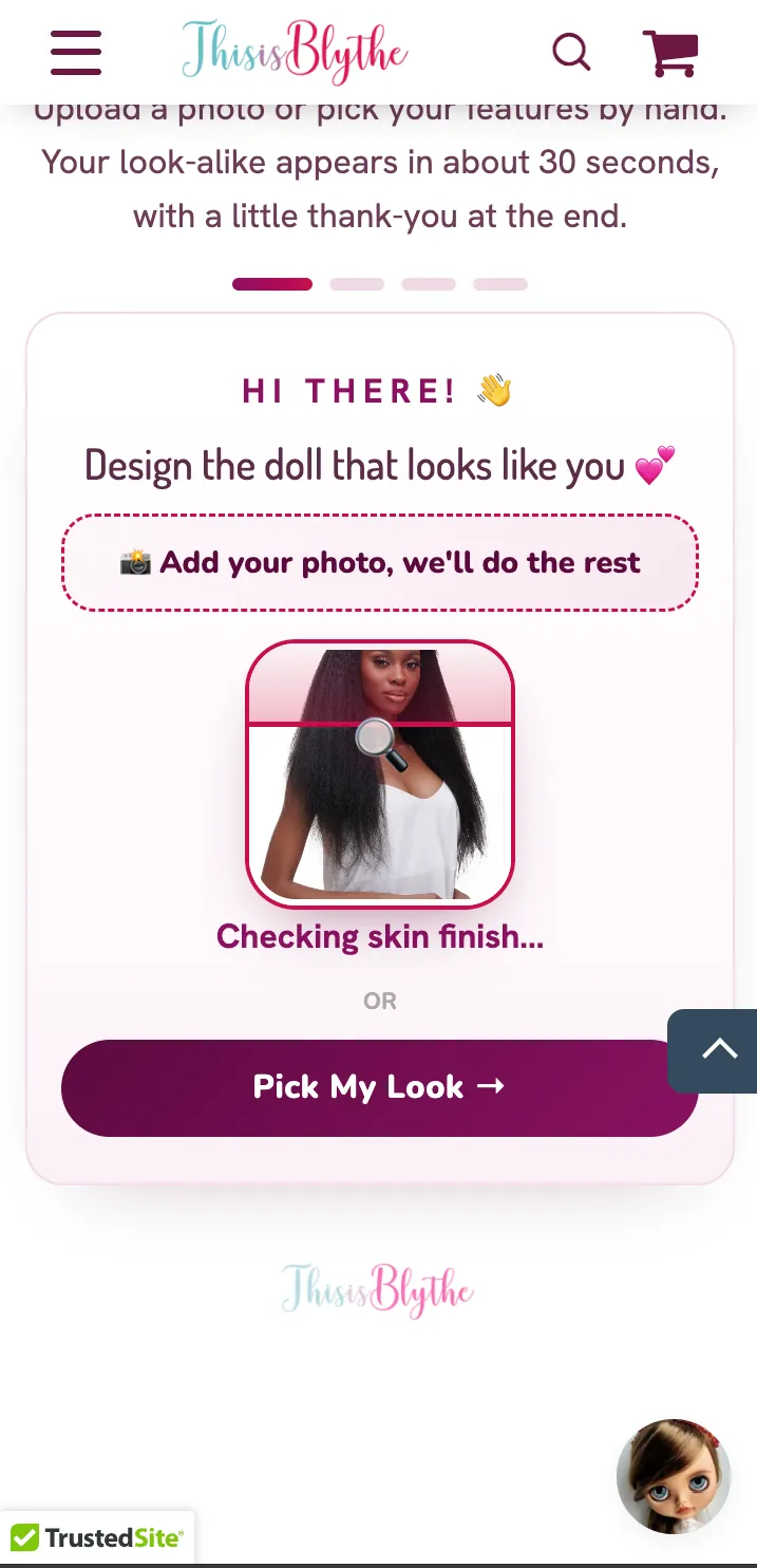 What Blythe Doll Do I Look Like? The New Look-Alike Finder, Step by Step 4 The finder scanning an uploaded photo to detect skin tone and hair colour