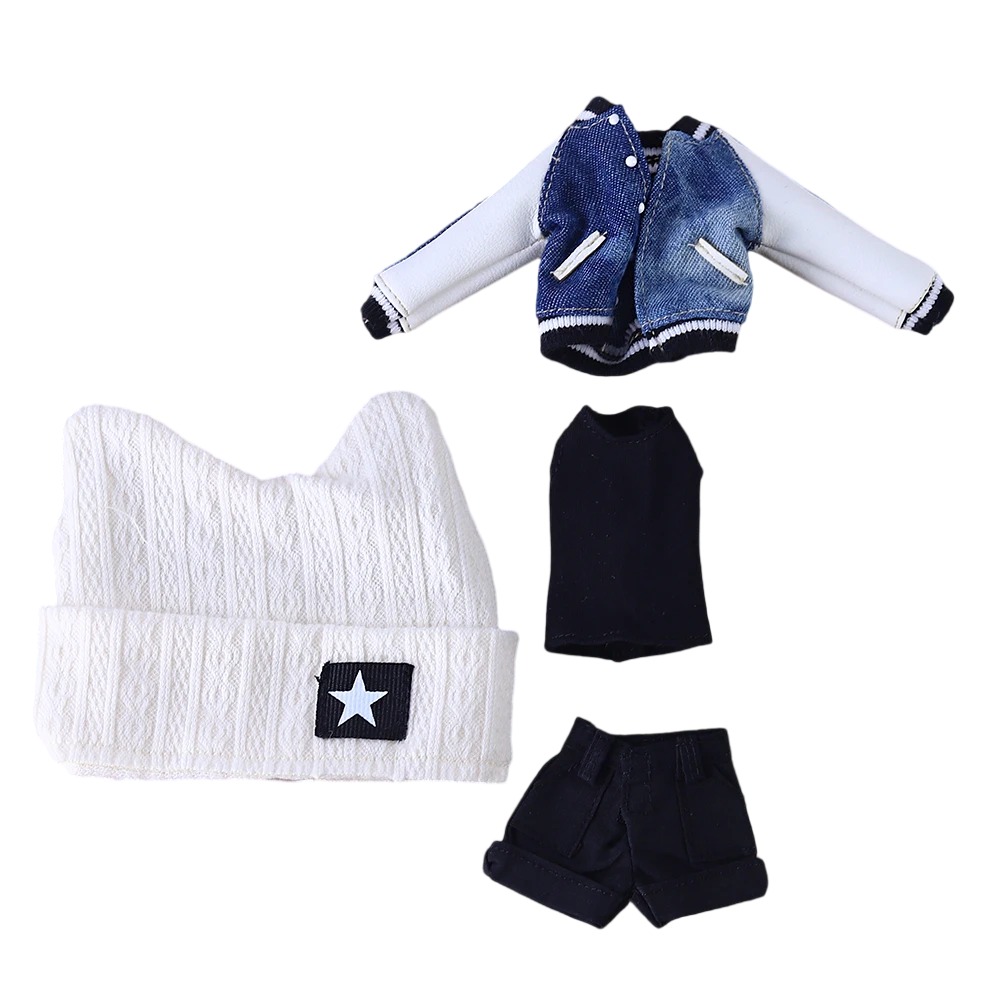 Neo Blythe Doll Varsity Denim Jacket & Shorts Outfit
