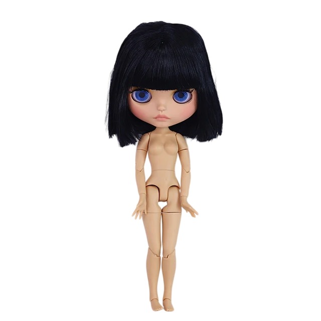 Neo Blythe Doll with Black Hair, Tan Skin, Matte Cute Face & Custom Jointed Body