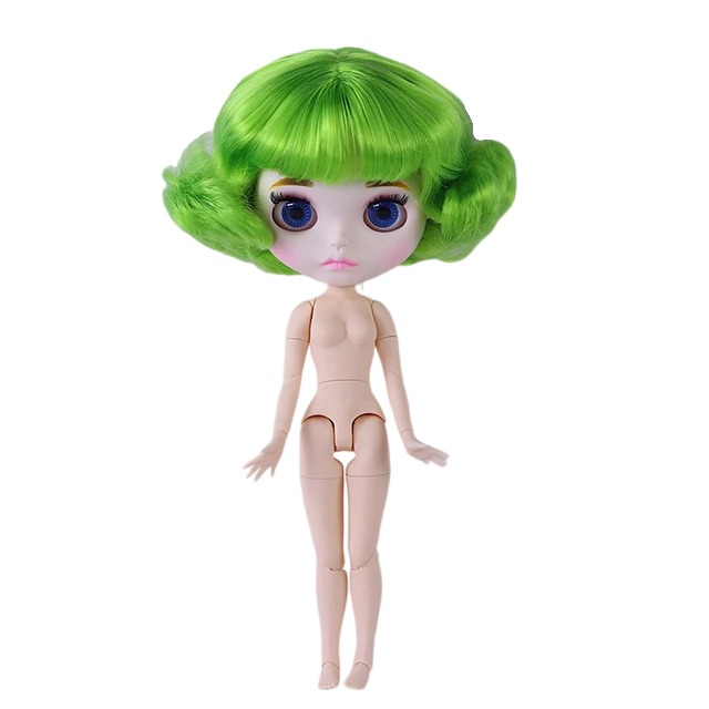 Neo Blythe Doll with Green Hair, White Skin, Matte Cute Face & Custom Jointed Body