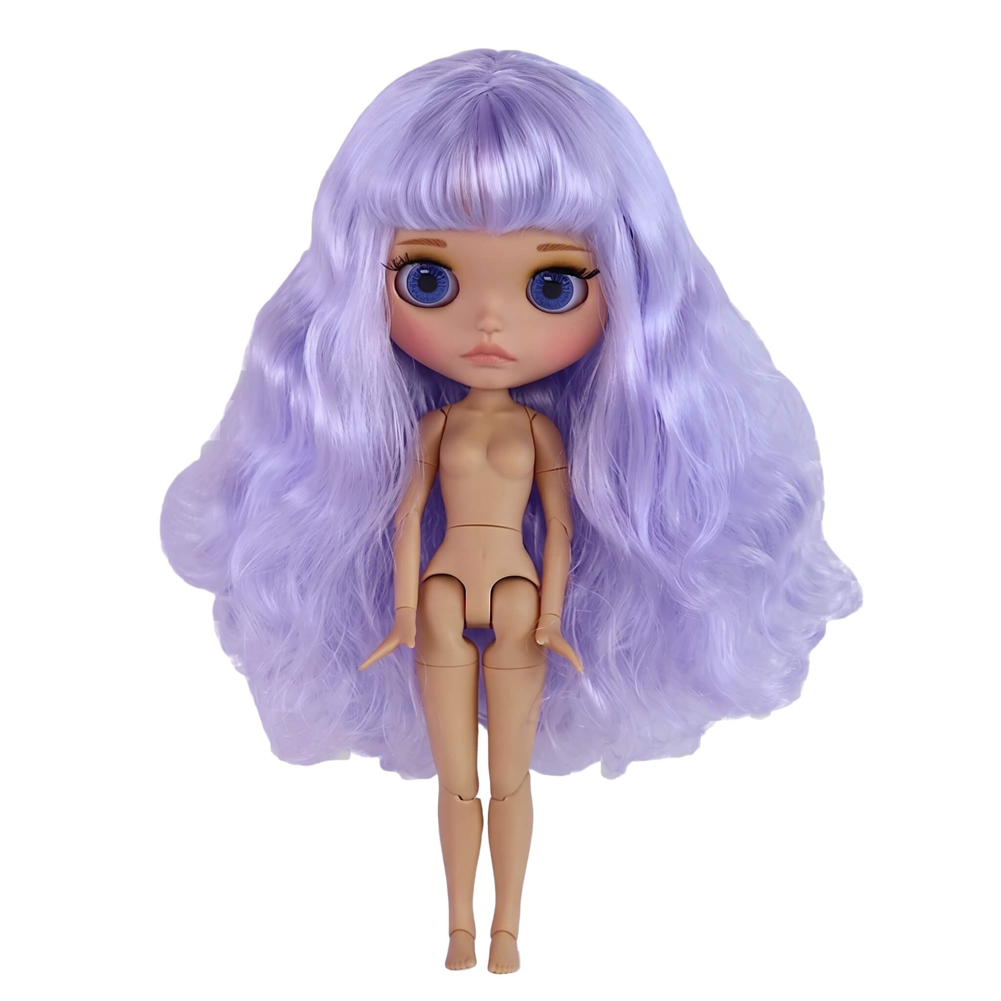 Neo Blythe Doll with Purple Hair, Tan Skin, Matte Cute Face & Custom Jointed Body