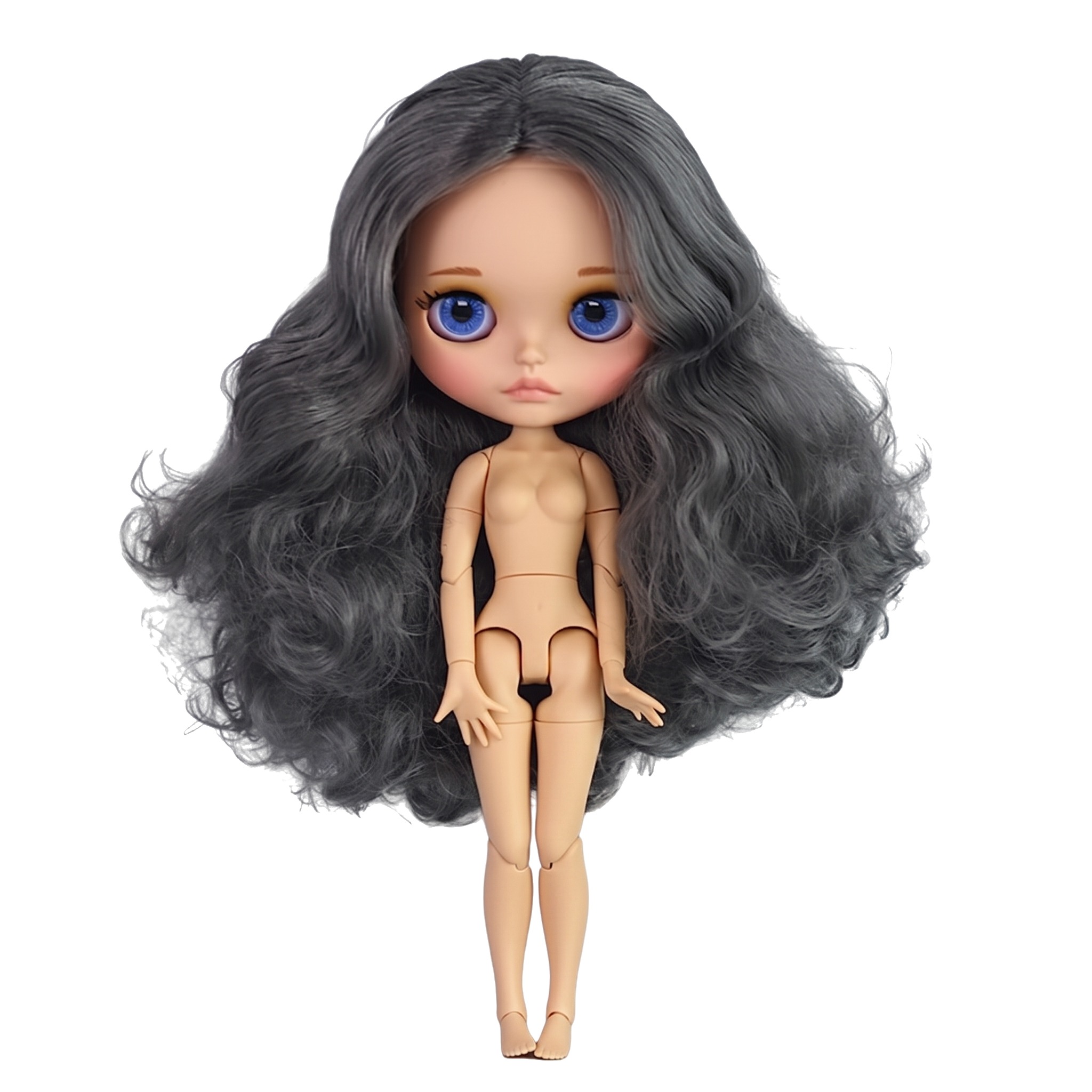 Neo Blythe Doll with Silver Hair, Tan Skin, Matte Cute Face & Custom Jointed Body2