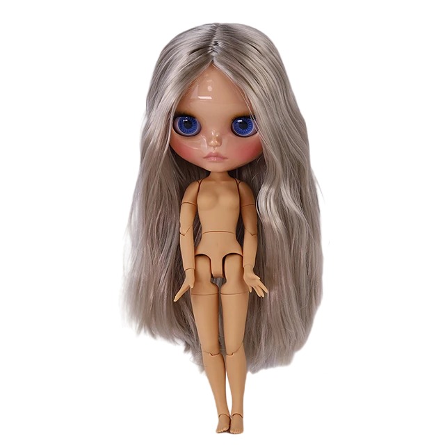 Neo Blythe Doll with Silver Hair, Tan Skin, Shiny Cute Face & Custom Jointed Body10