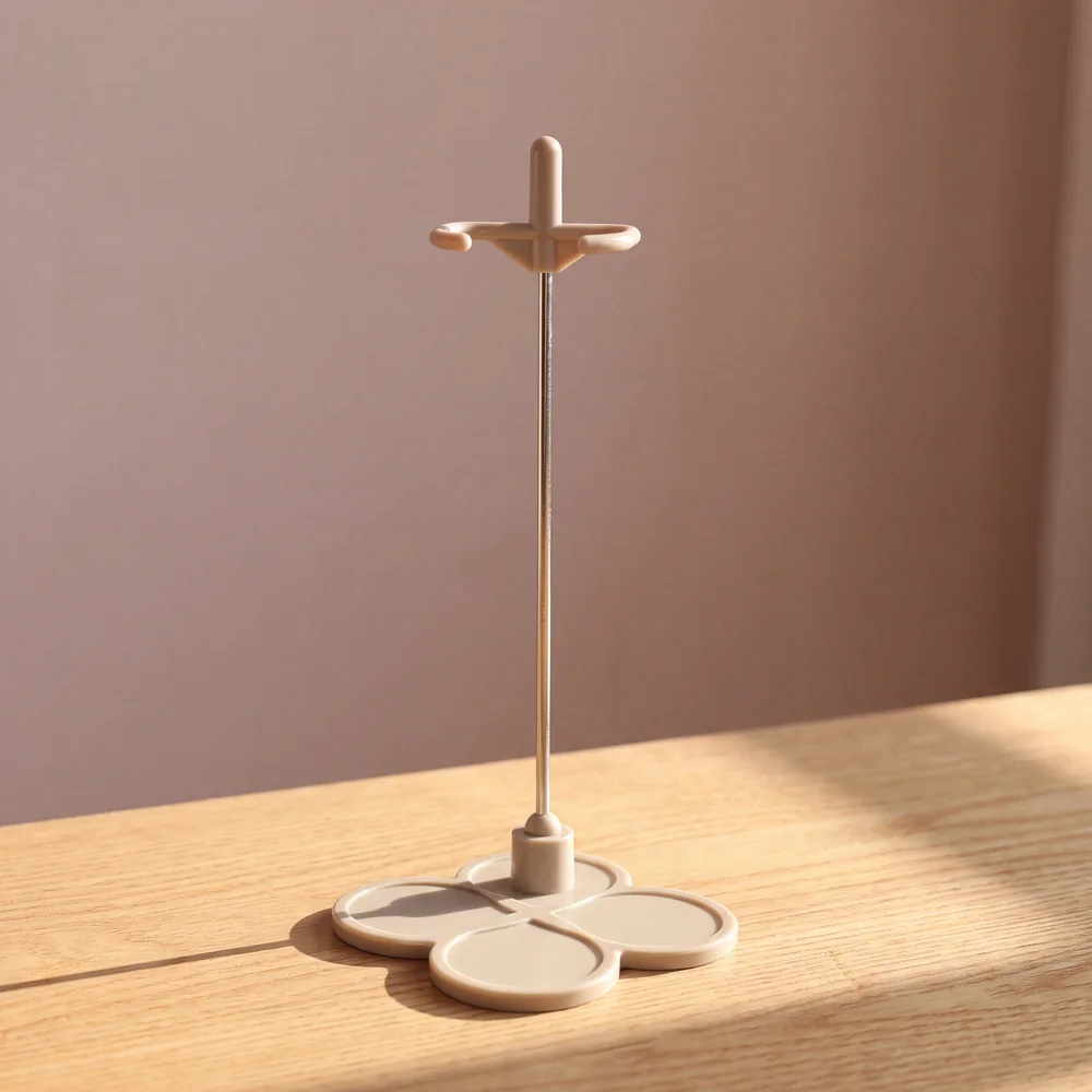 Neo Blythe Colorful Doll Stand 5 Gray Blythe doll stand for Neo Blythe dolls on a wooden table