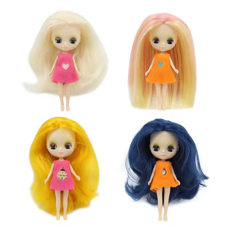A collection of handmade Petite Blythe dolls in many hair colors