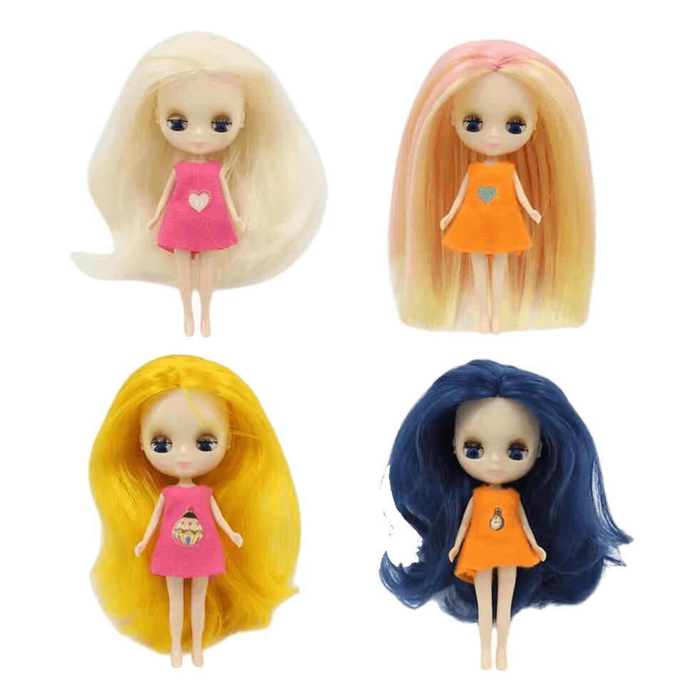 A collection of handmade Petite Blythe dolls in many hair colors