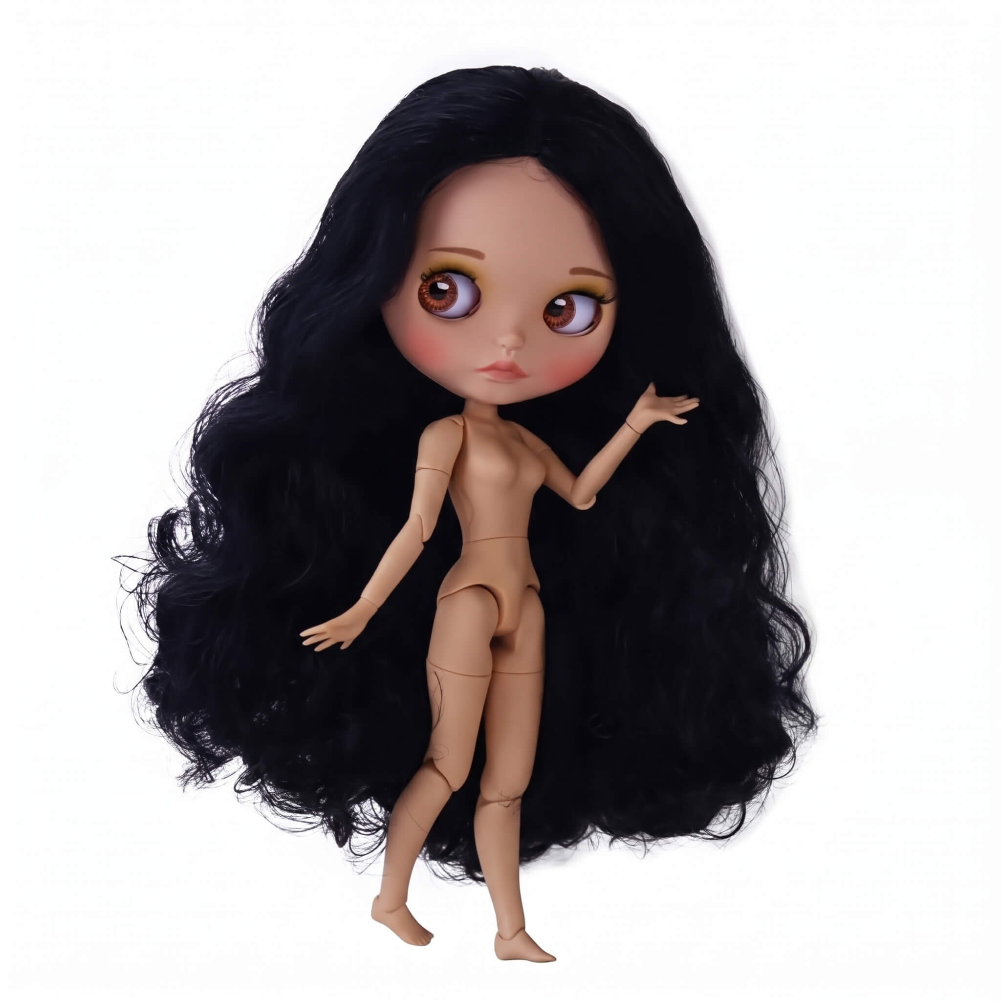 Neo Blythe Doll with Black Hair, Tan Skin, Matte Cute Face & Custom Jointed Body3 Neo Blythe Doll with Black Hair, Tan Skin, Matte Cute Face & Custom Jointed Body 1