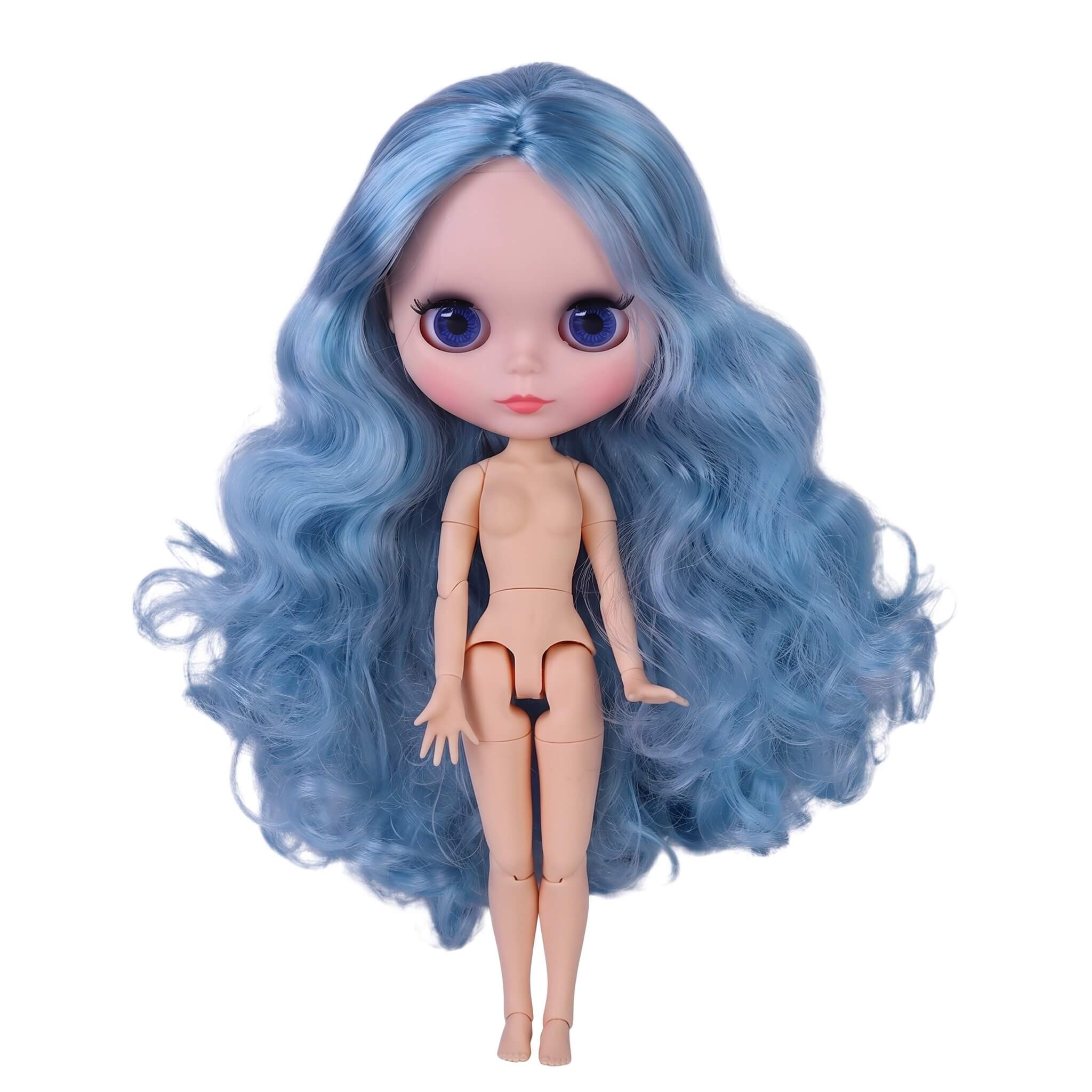 Neo Blythe Doll with Blue Hair, Natural Skin, Matte Cute Face & Custom Jointed Body