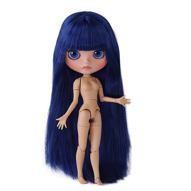 Neo Blythe Doll with Blue Hair, Tan Skin, Matte Cute Face & Custom Jointed Body Neo Blythe Doll with Blue Hair, Tan Skin, Matte Cute Face & Custom Jointed Body 1