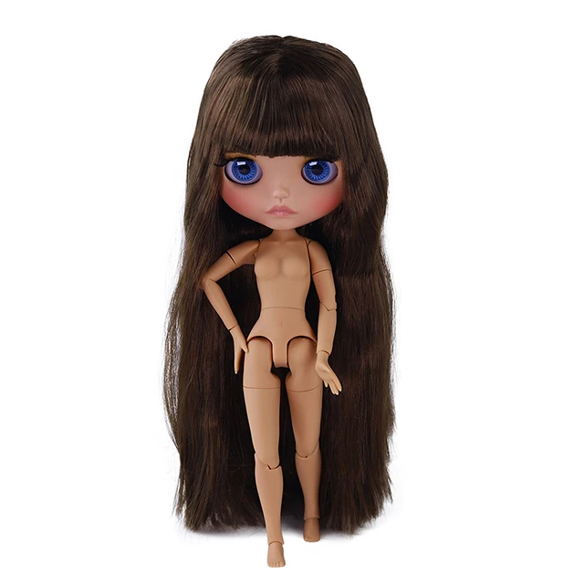Neo Blythe Doll with Brown Hair, Tan Skin, Matte Cute Face & Custom Jointed Body2 Neo Blythe Doll with Brown Hair, Tan Skin, Matte Cute Face & Custom Jointed Body 1
