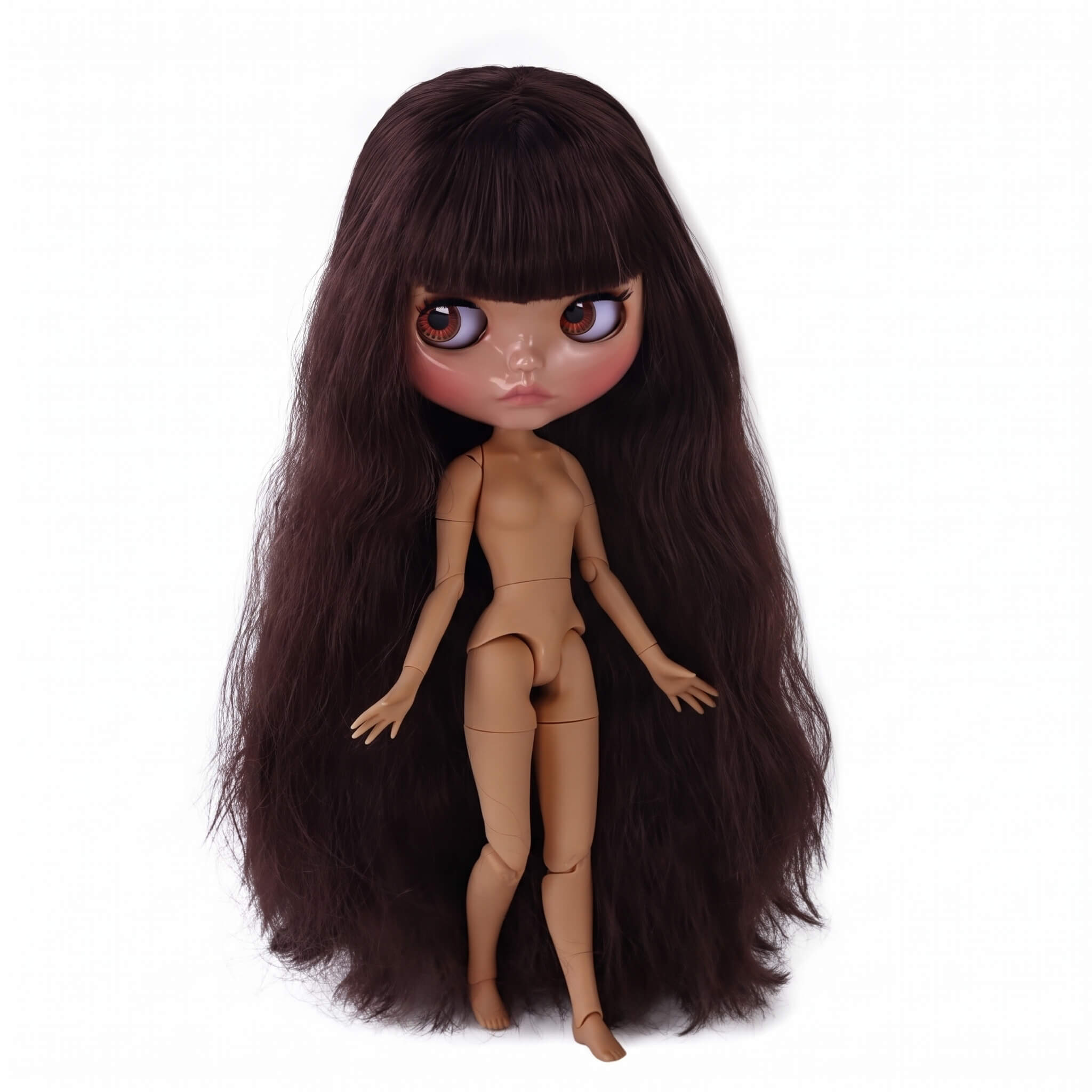 Neo Blythe Doll with Brown Hair, Tan Skin, Shiny Cute Face & Custom Jointed Body12 Neo Blythe Doll with Brown Hair, Tan Skin, Shiny Cute Face & Custom Jointed Body 1