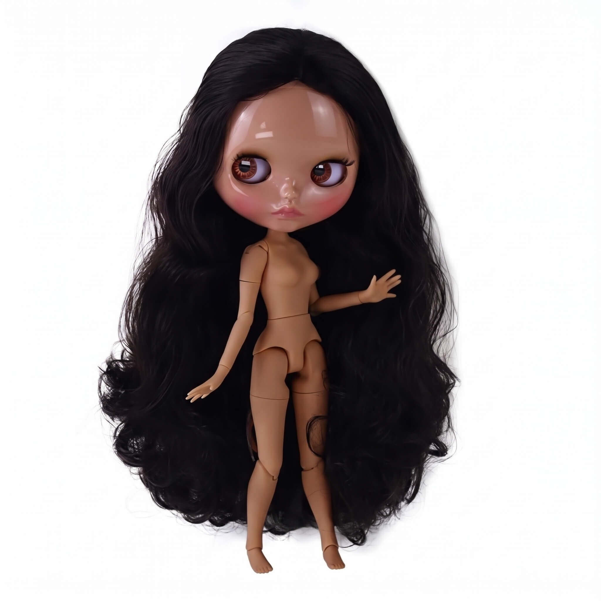 Neo Blythe Doll with Brown Hair, Tan Skin, Shiny Cute Face & Custom Jointed Body14 Neo Blythe Doll with Brown Hair, Tan Skin, Shiny Cute Face & Custom Jointed Body 1