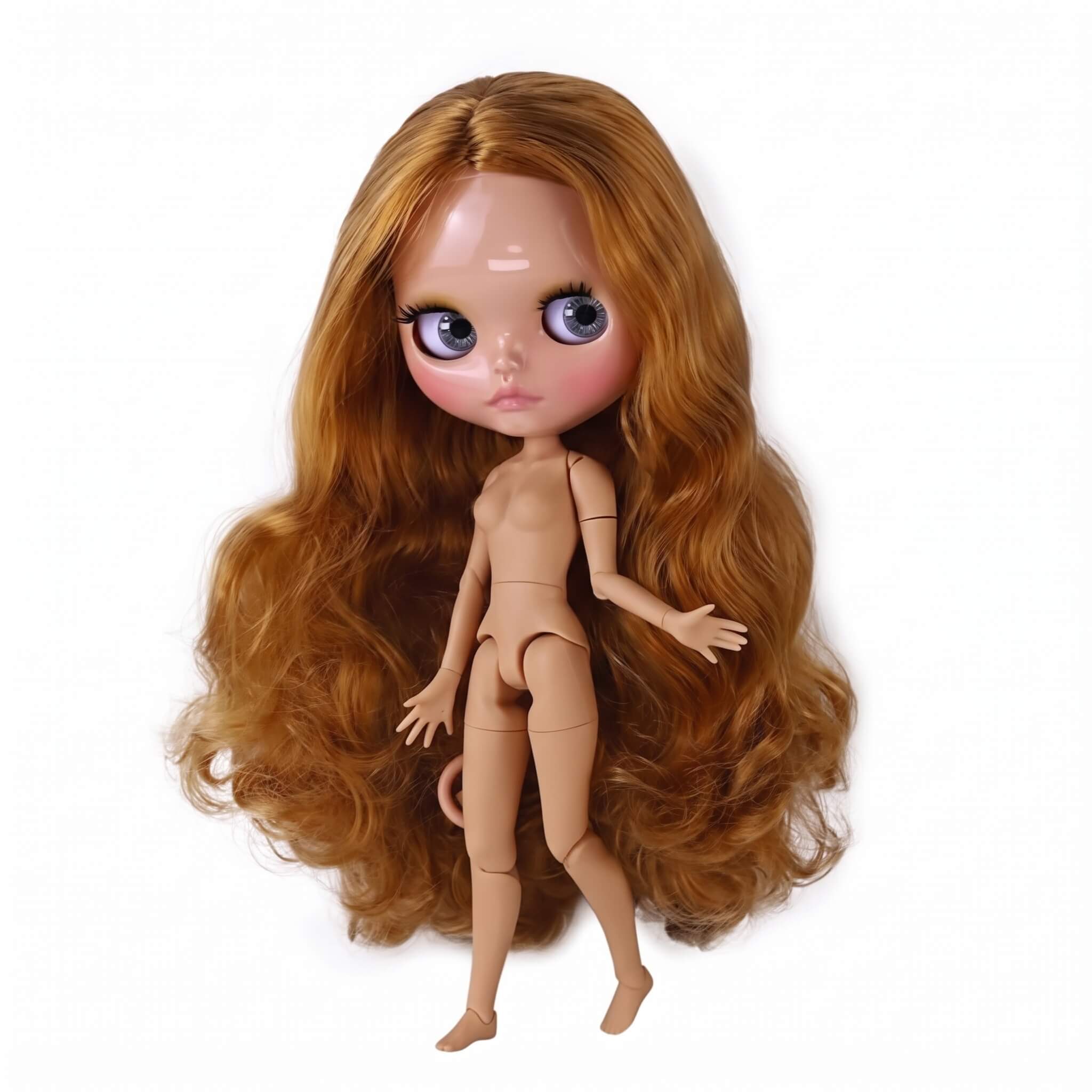 Neo Blythe Doll with Brown Hair, Tan Skin, Shiny Cute Face & Custom Jointed Body2 Neo Blythe Doll with Brown Hair, Tan Skin, Shiny Cute Face & Custom Jointed Body 1
