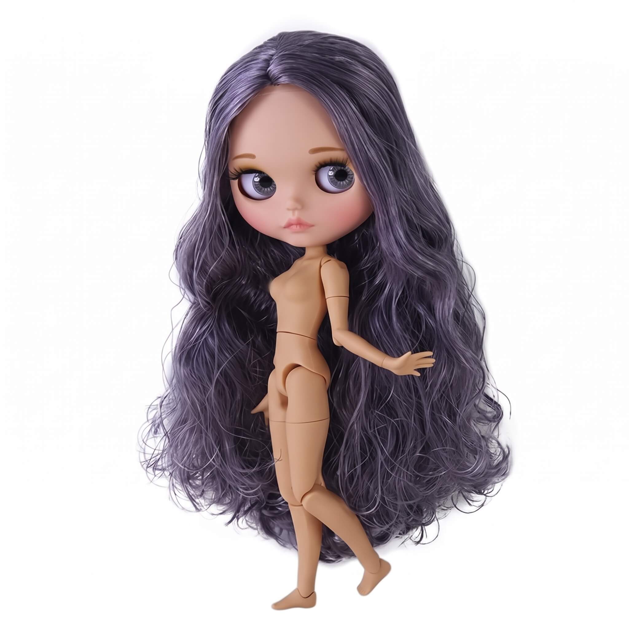 Neo Blythe Doll with Silver Hair, Tan Skin, Matte Cute Face & Custom Jointed Body3 Neo Blythe Doll with Silver Hair, Tan Skin, Matte Cute Face & Custom Jointed Body 1